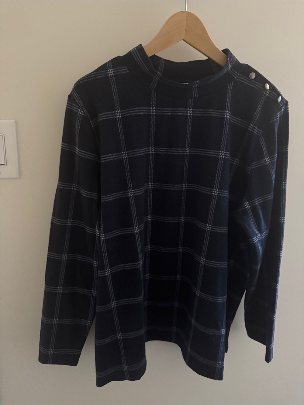 Northern Reflections Navy Plaid Mock Turtleneck Sweater w/ Shoulder Buttons XXL
